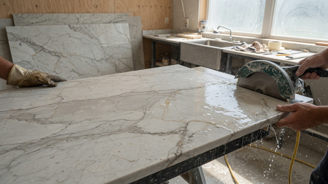 Illustration of a kitchen with natural stone countertops