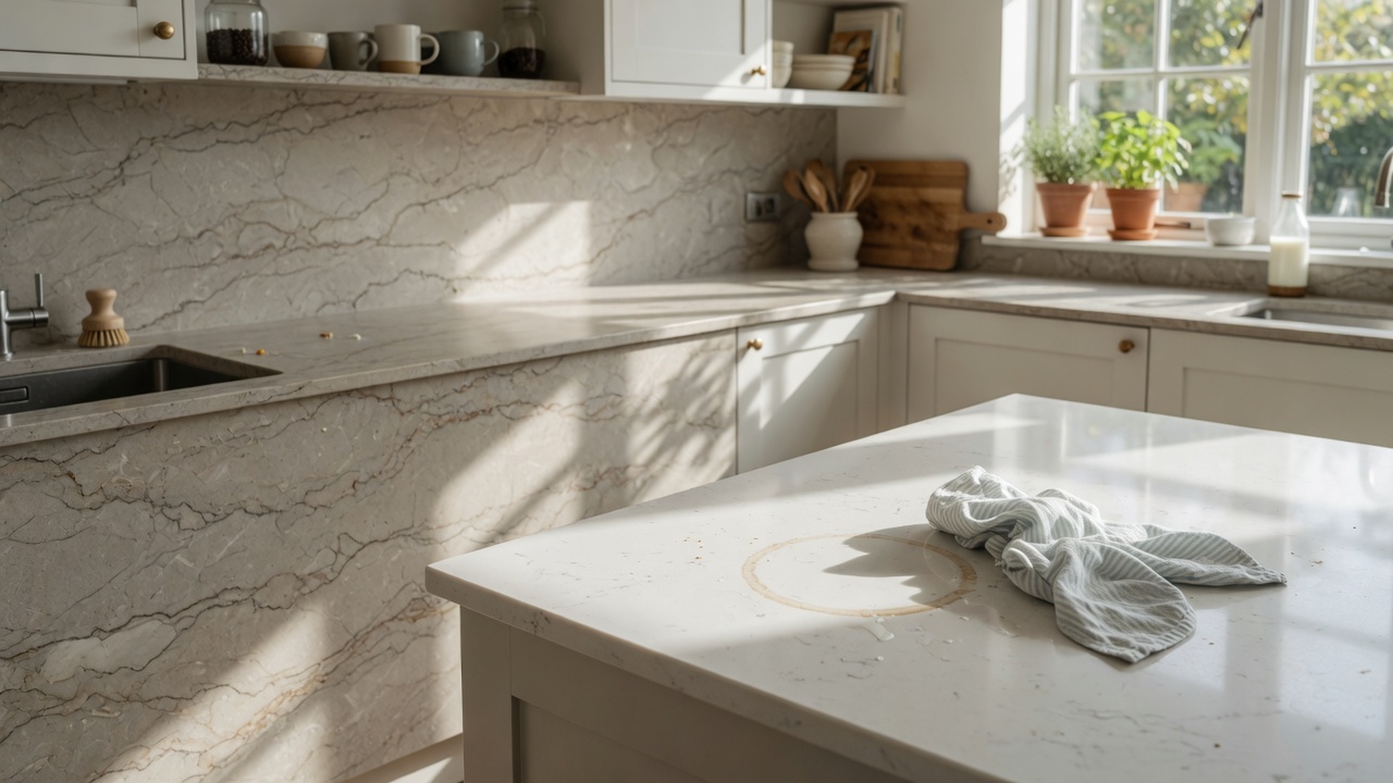 Illustration of a kitchen with natural stone countertops