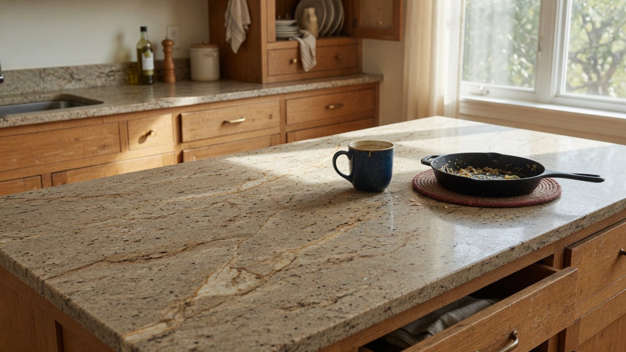 Illustration of a kitchen with natural stone countertops