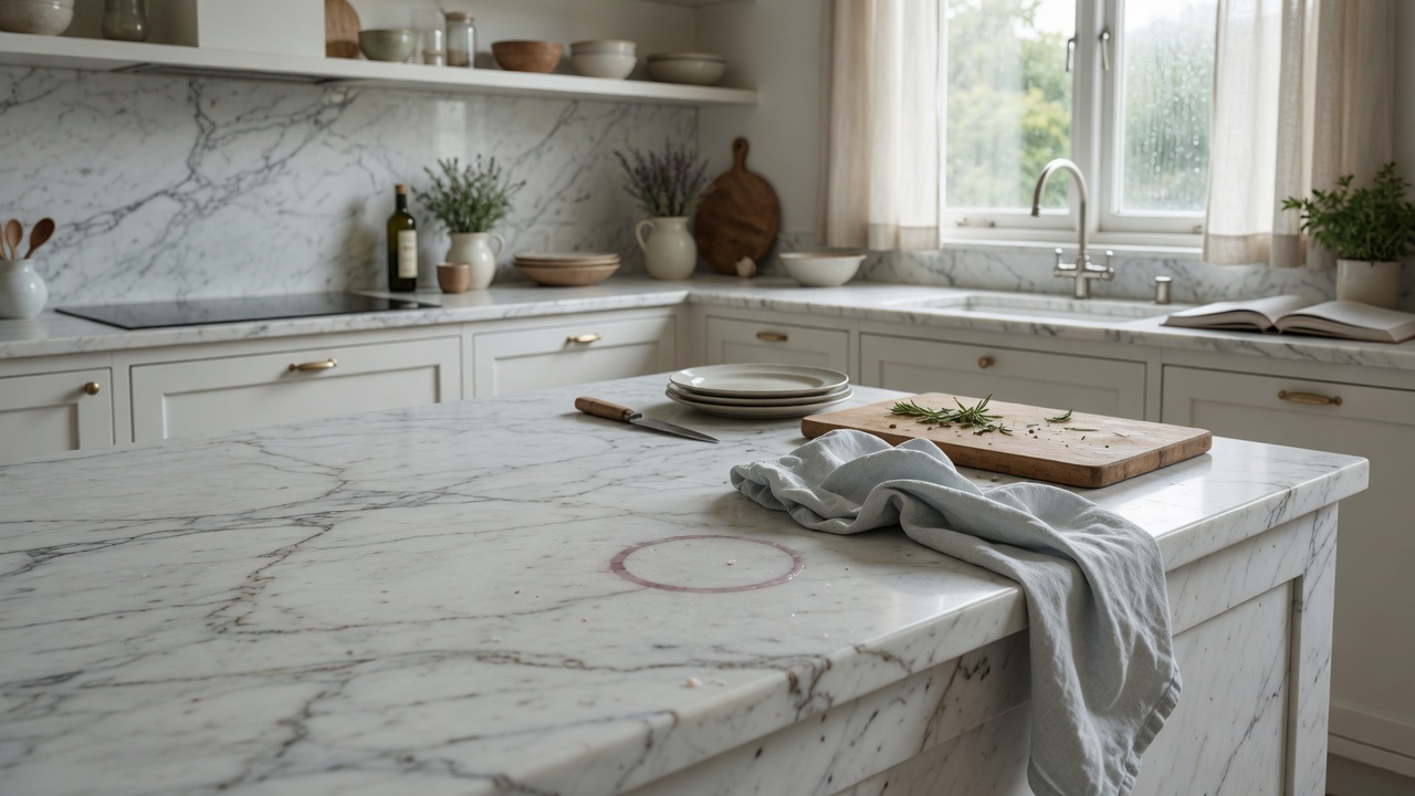 Illustration of a kitchen with natural stone countertops