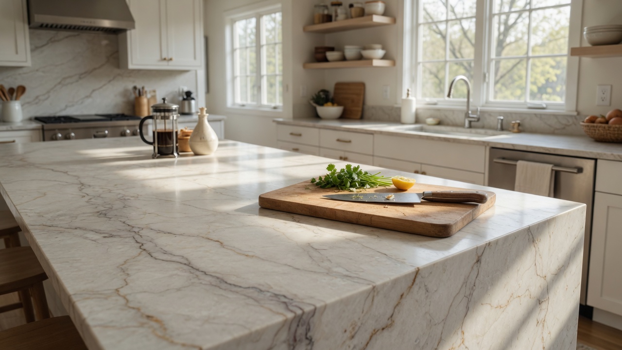 Illustration of a kitchen with natural stone countertops