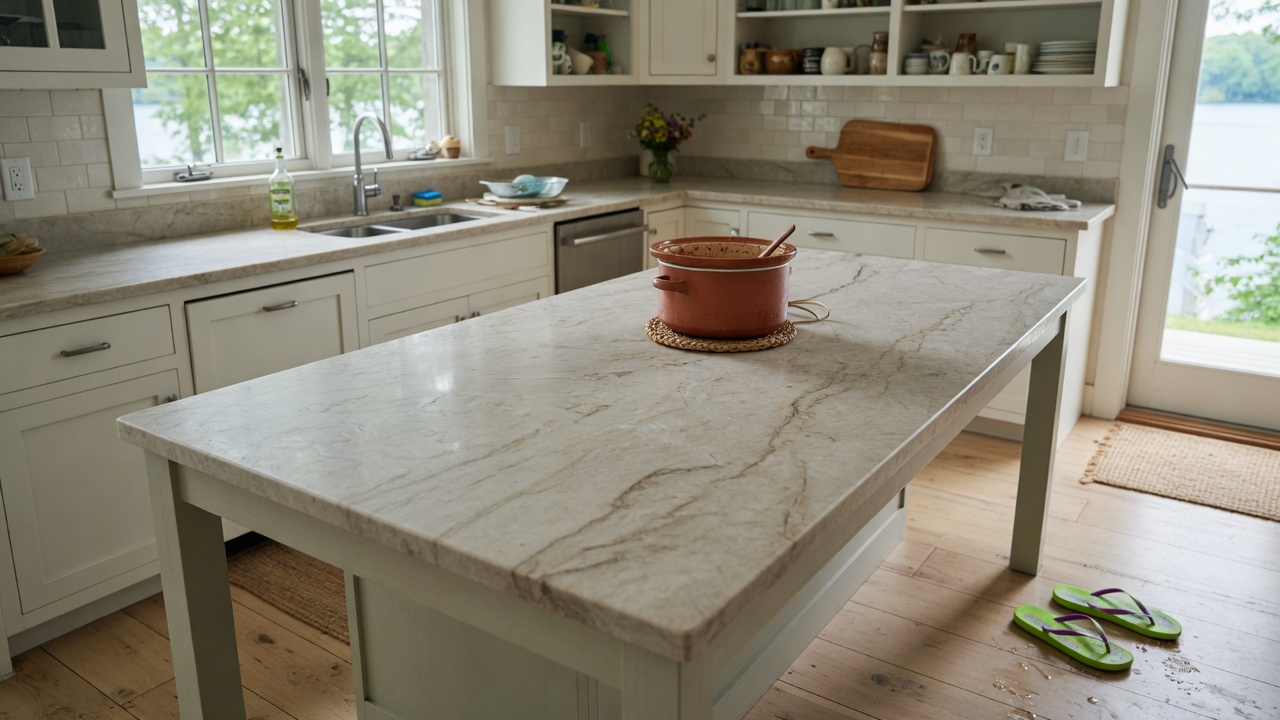 Illustration of a kitchen with natural stone countertops