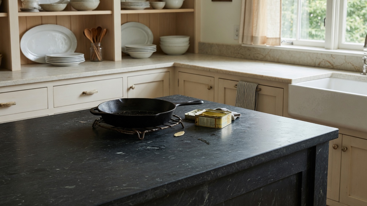 Illustration of a kitchen with natural stone countertops