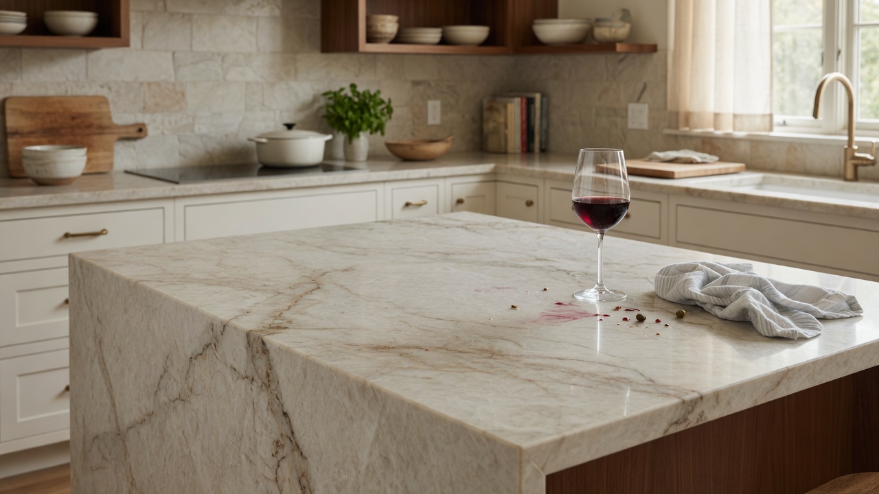 Illustration of a kitchen with natural stone countertops