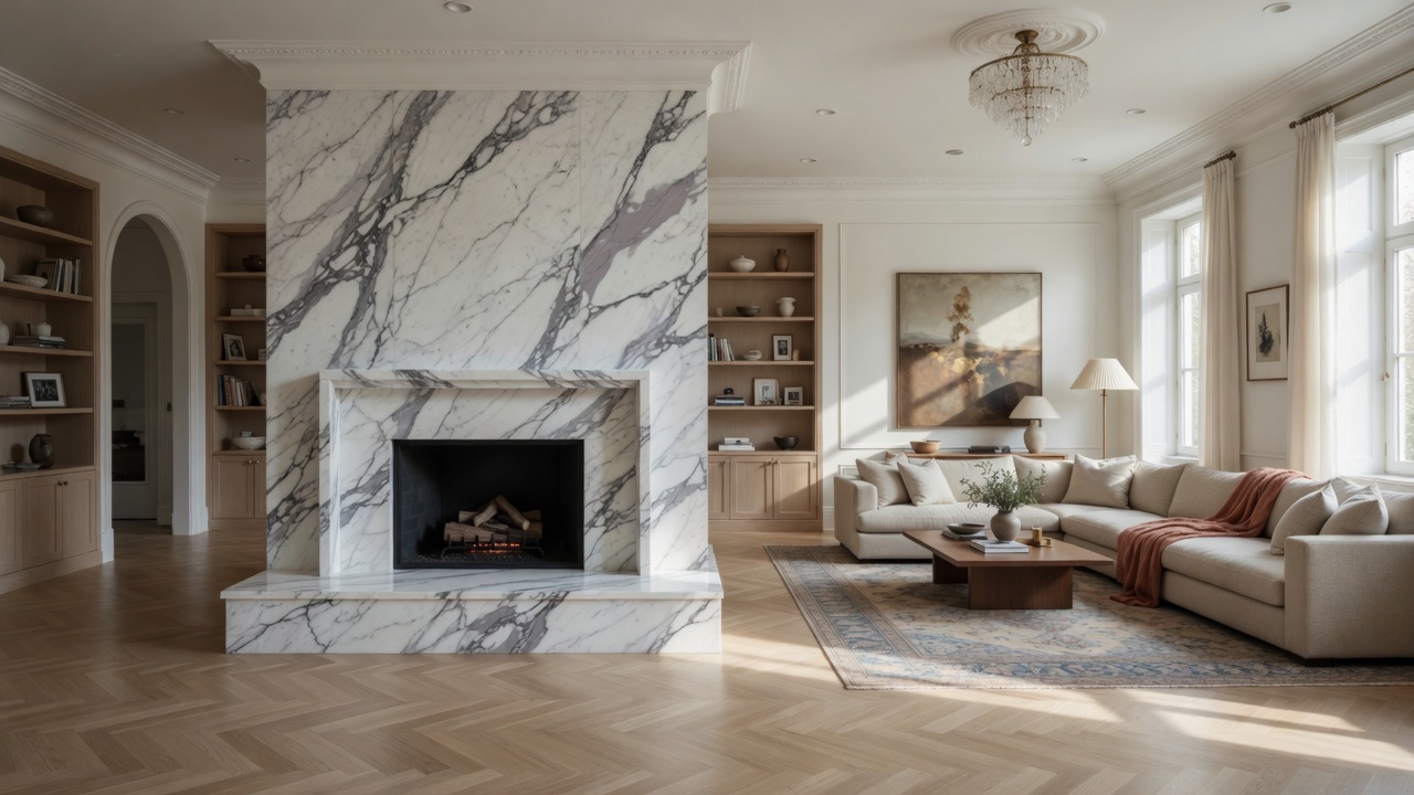 Calacatta marble fireplace, illustrative example