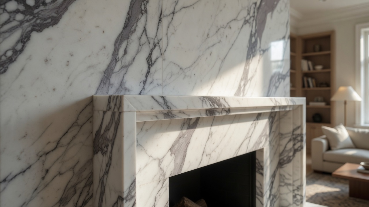 Calacatta marble fireplace, illustrative example