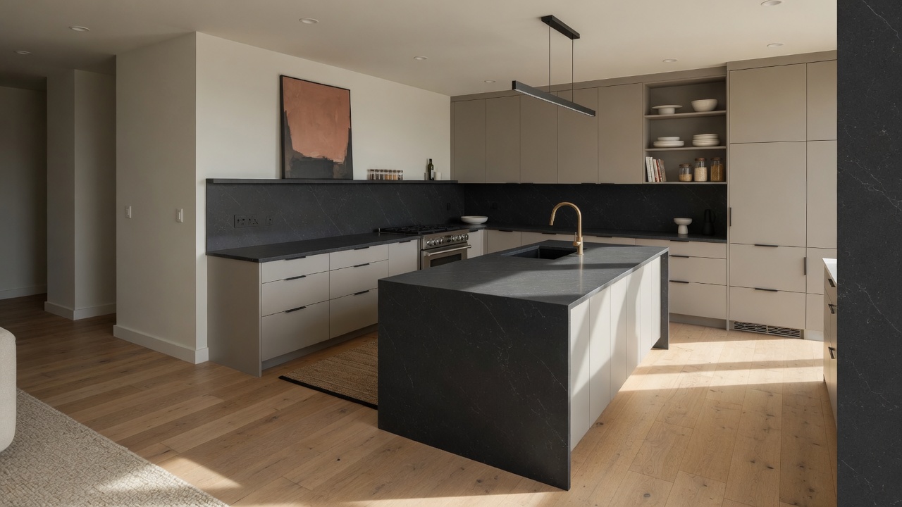 Charcoal quartz kitchen, illustrative example