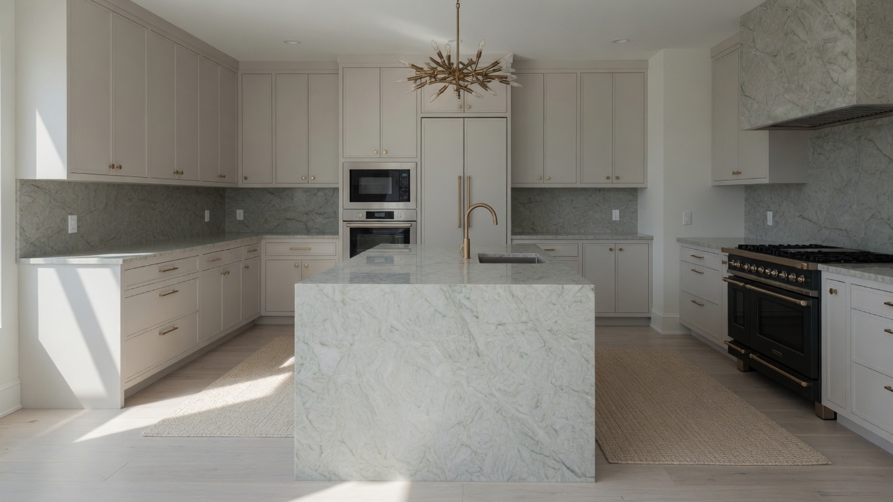 Sea Pearl quartzite kitchen, illustrative example