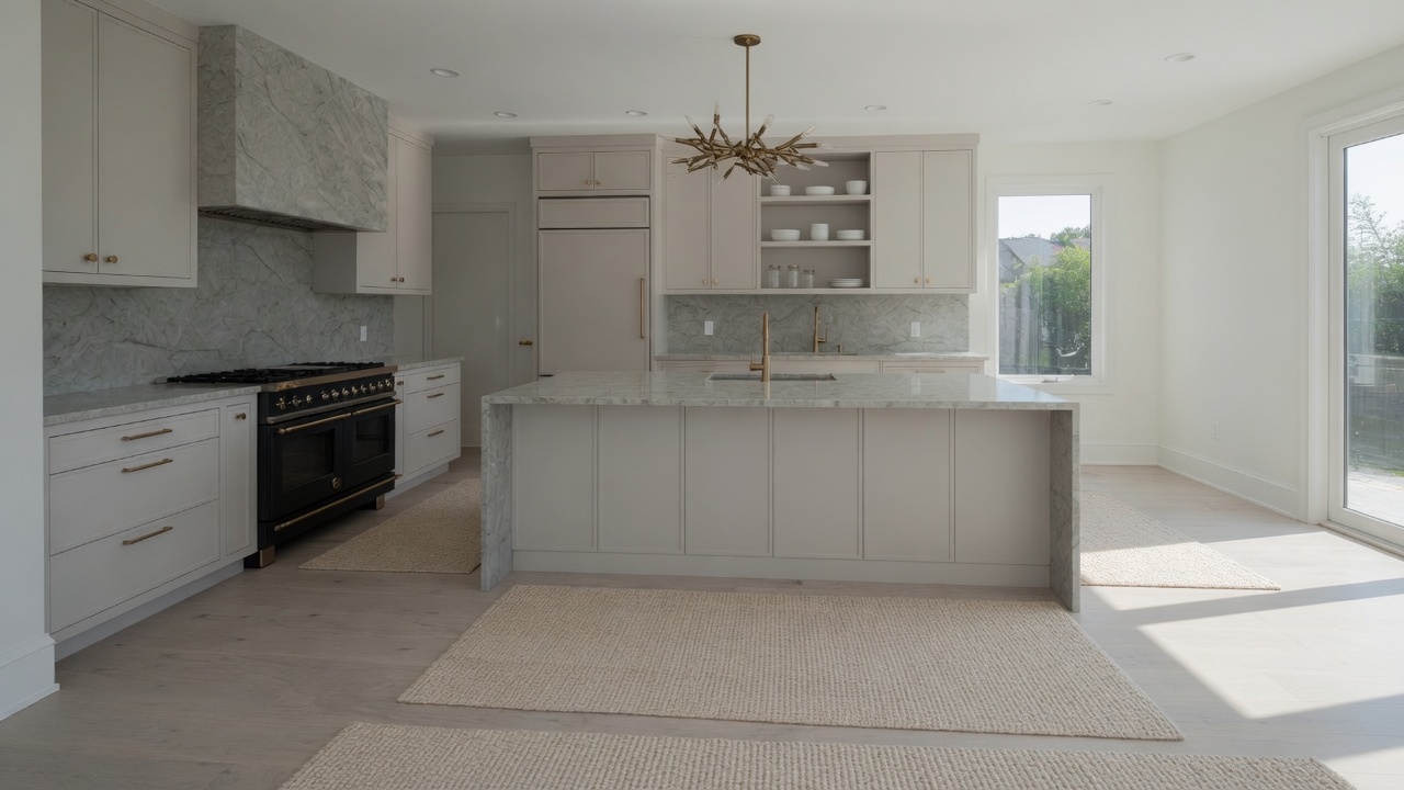 Sea Pearl quartzite kitchen, illustrative example