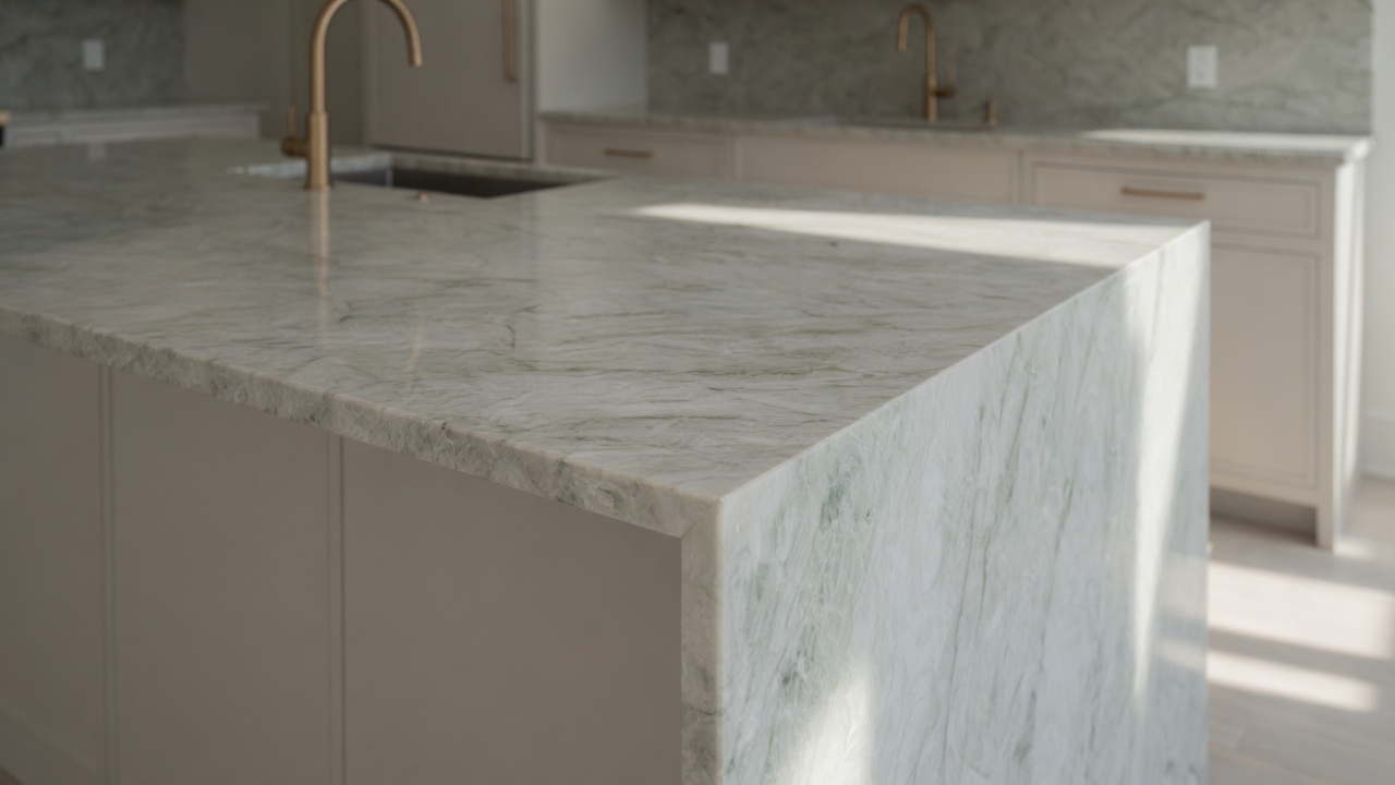 Sea Pearl quartzite kitchen, illustrative example
