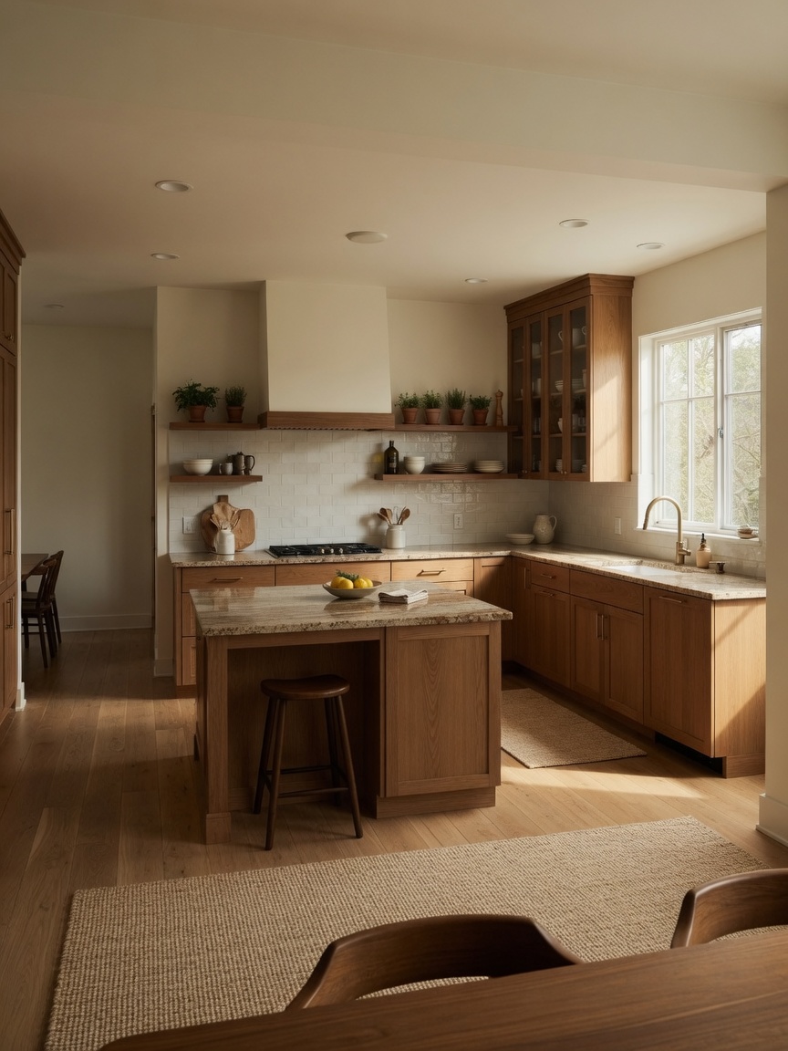 Warm granite kitchen countertops, illustrative example