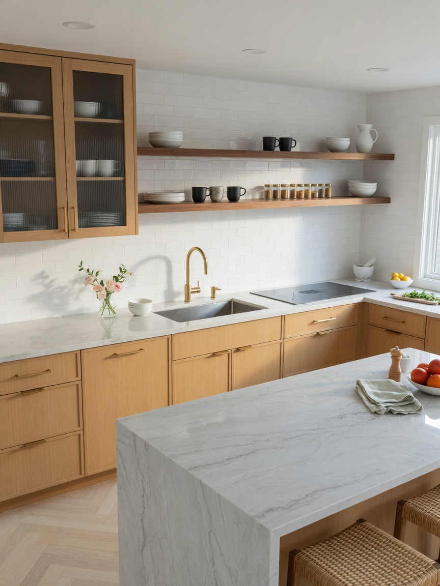 White quartzite kitchens example