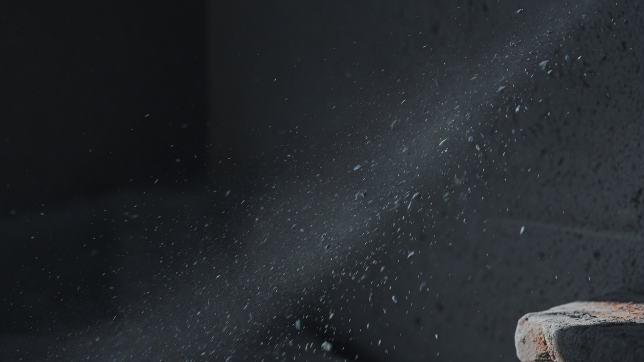 Illustration of stone dust hanging in cool light