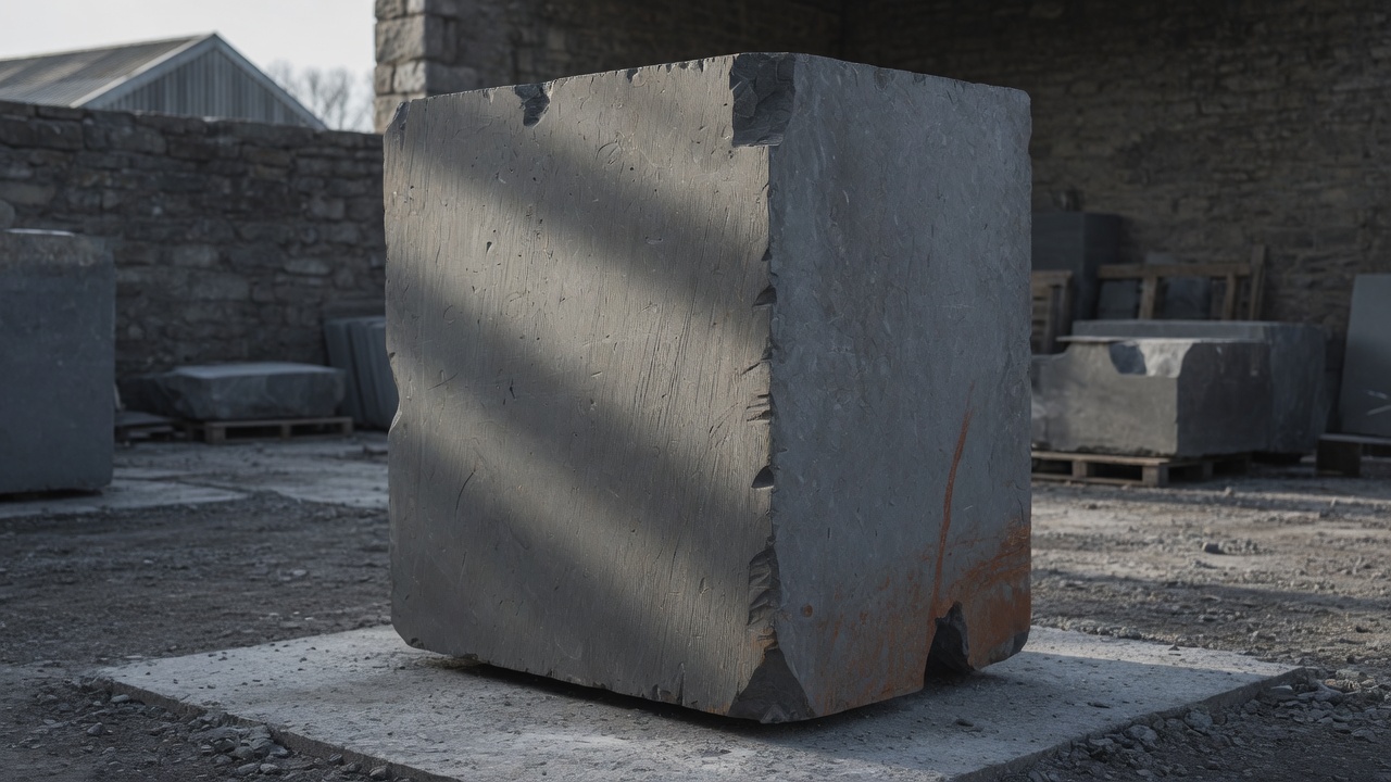 Illustration of a tall raw quarried stone block