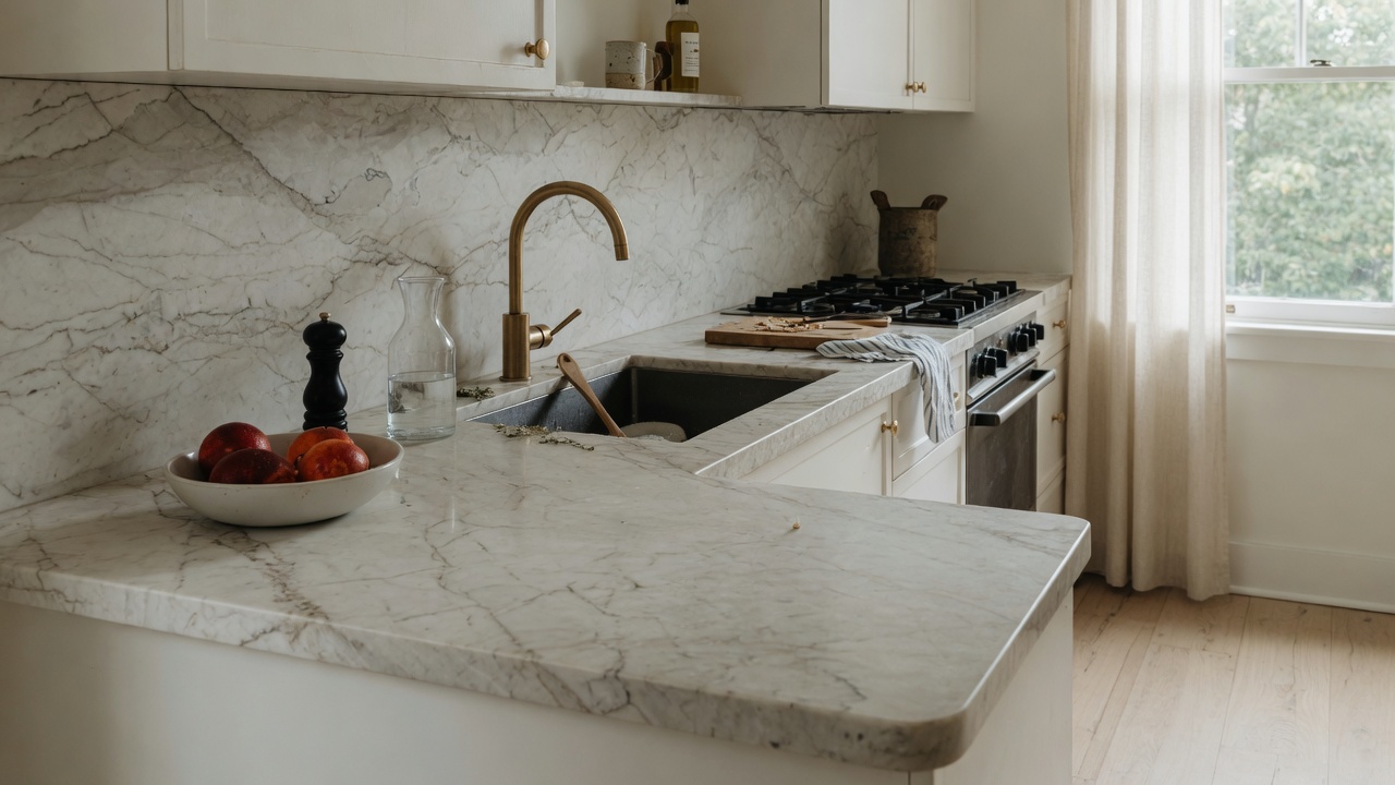 Illustration of a kitchen with natural stone countertops