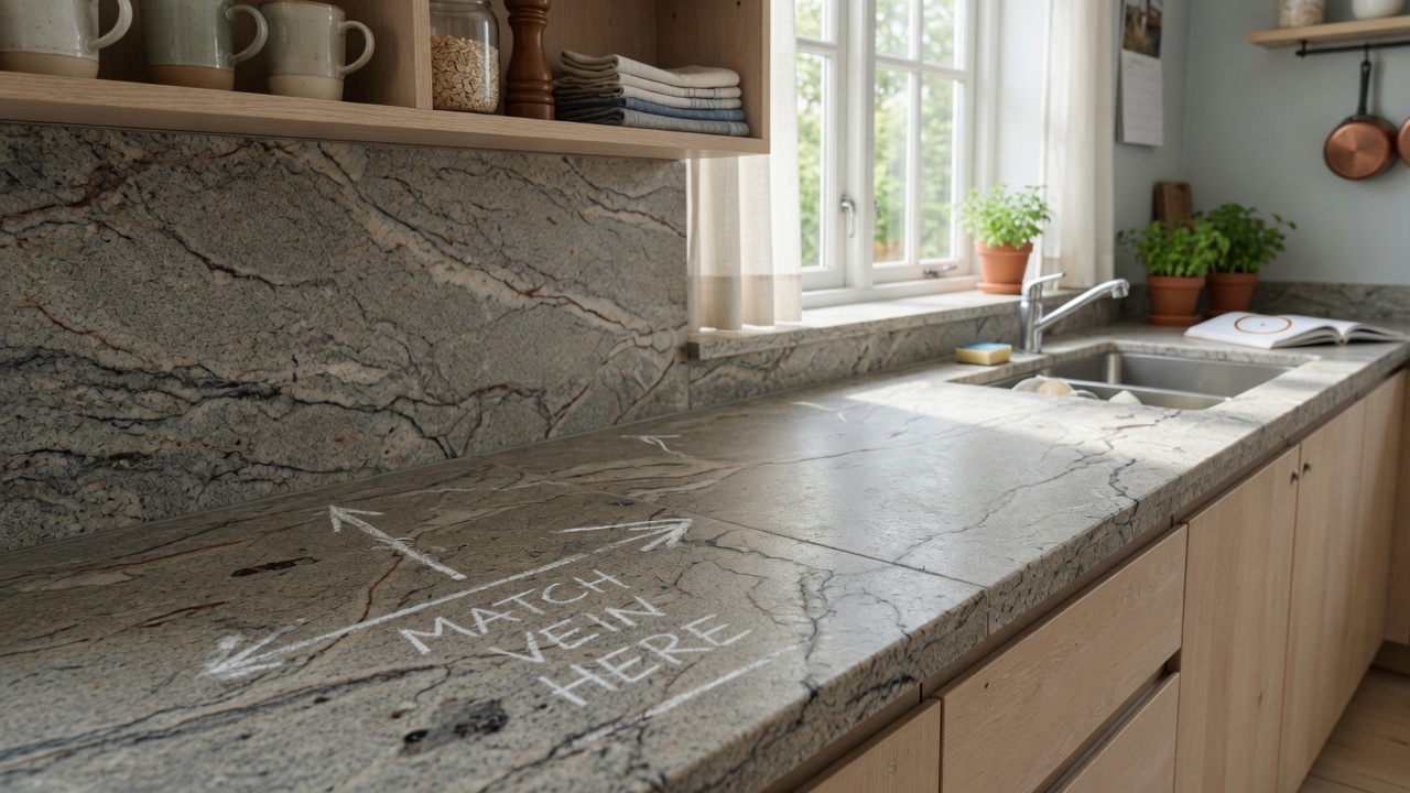 Illustration of a kitchen with natural stone countertops